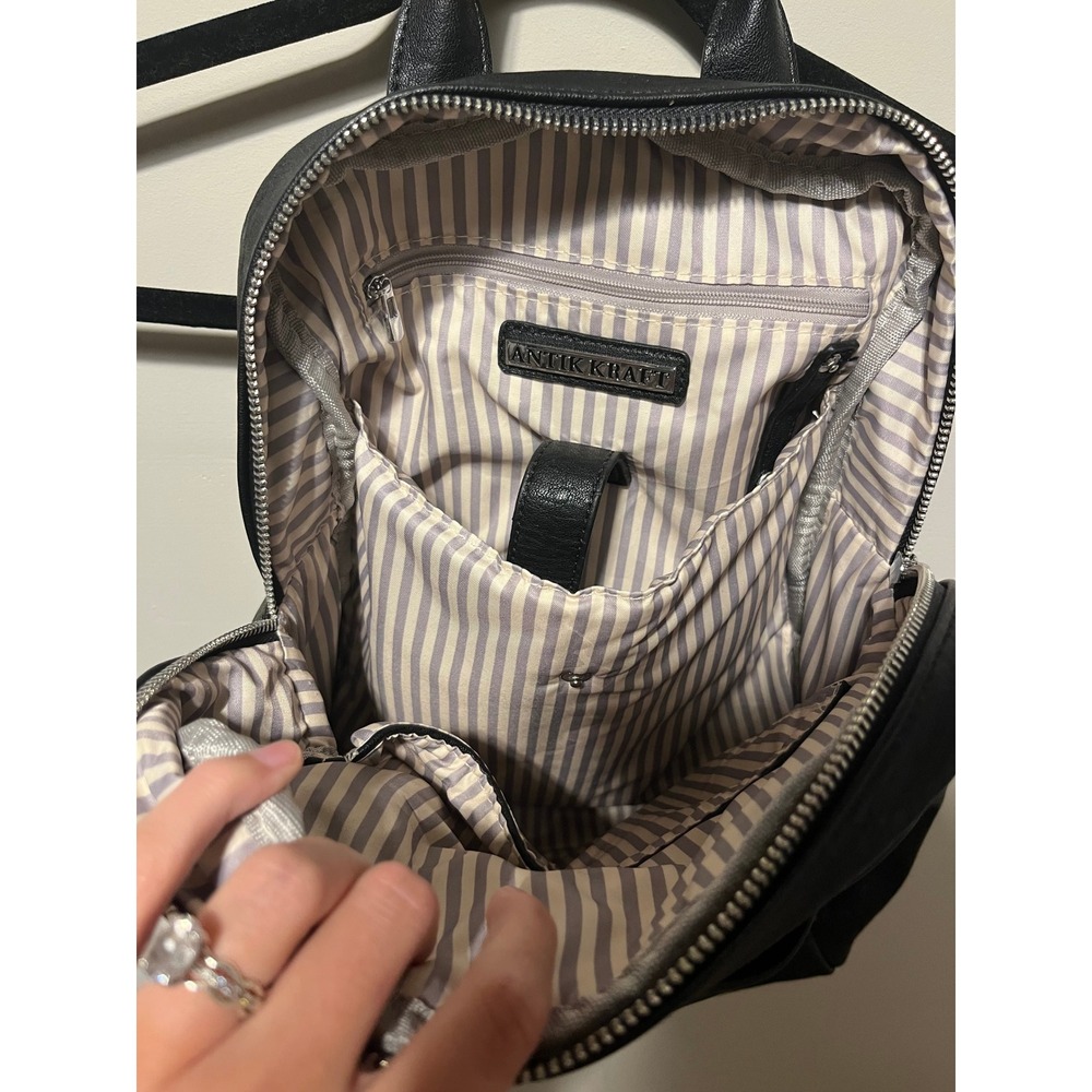 Antik Kraft Black Vegan Leather Multi-Pocket Backpack with Tech Sleeve - Picture 4 of 4